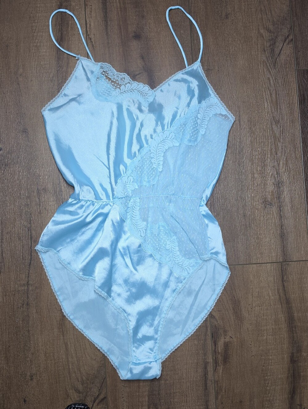 Samye Blue Satin & Lace Teddy Bodysuit Lingerie Made in USA VTG Size M RN16073